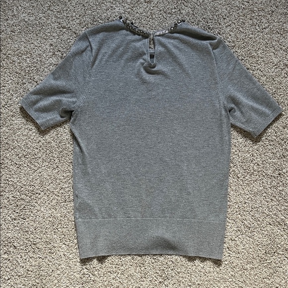 Gray Short Sleeve Top with Beaded Neckline - Picture 3 of 4
